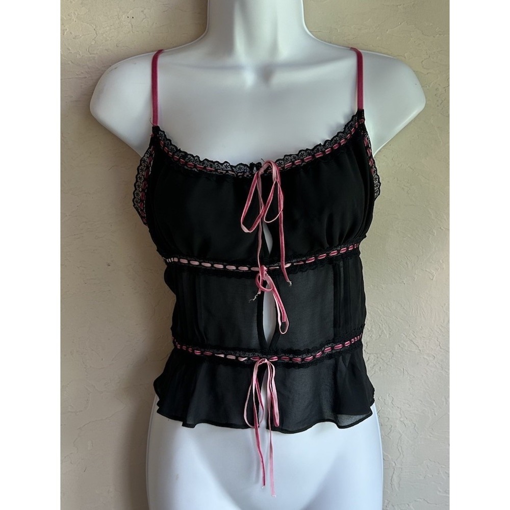 Kimchi Blue Tie Front Cami Tank Top L Y2K Coquette Fairy Romantic Sheer